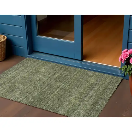 Olive Green And Ivory Geometric Washable Indoor Outdoor Area Rug Photo 1