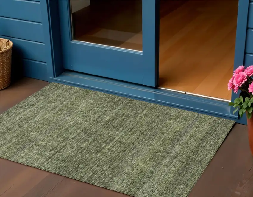Olive Green And Ivory Geometric Washable Indoor Outdoor Area Rug Photo 1