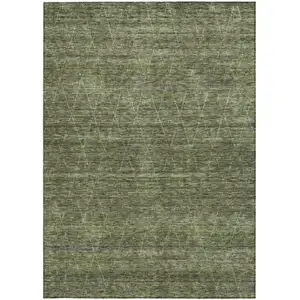 Photo of Olive Green And Ivory Geometric Washable Indoor Outdoor Area Rug