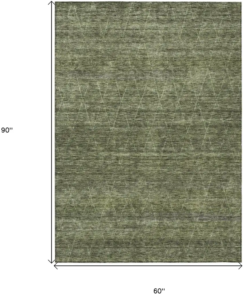 Olive Green And Ivory Geometric Washable Indoor Outdoor Area Rug Photo 3