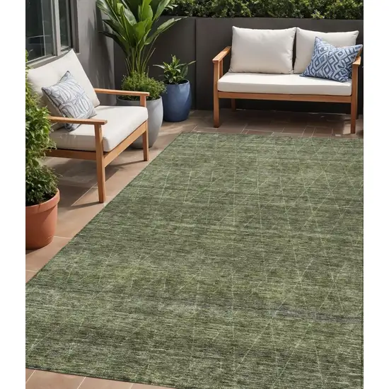 Olive Green And Ivory Geometric Washable Indoor Outdoor Area Rug Photo 1