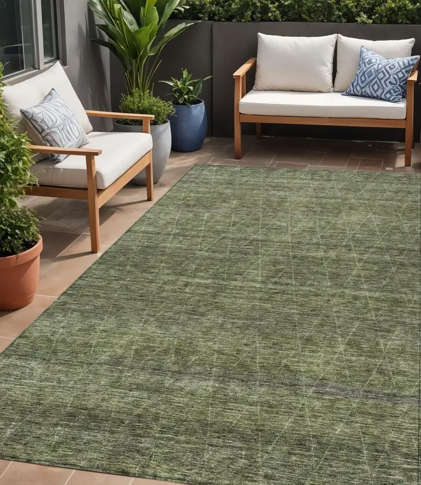 Olive Green And Ivory Geometric Washable Indoor Outdoor Area Rug Photo 1