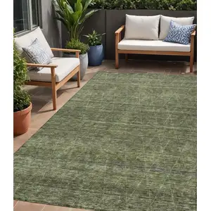 Photo of Olive Green And Ivory Geometric Washable Indoor Outdoor Area Rug