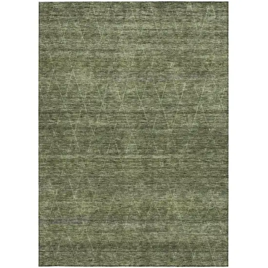 Olive Green And Ivory Geometric Washable Indoor Outdoor Area Rug Photo 7