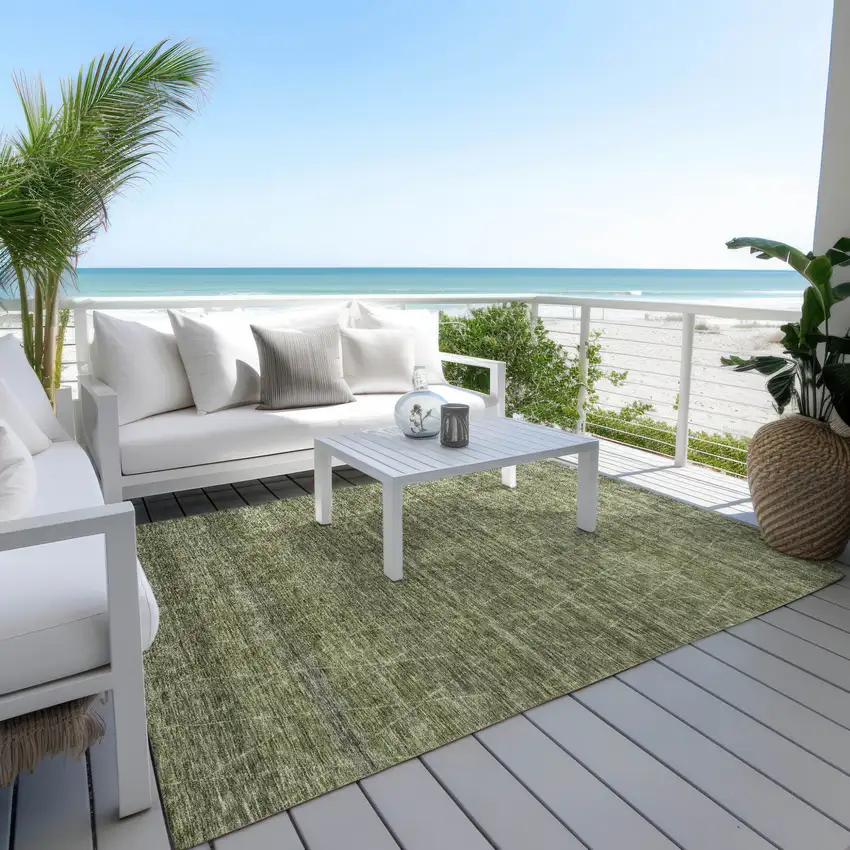 Olive Green And Ivory Geometric Washable Indoor Outdoor Area Rug Photo 8