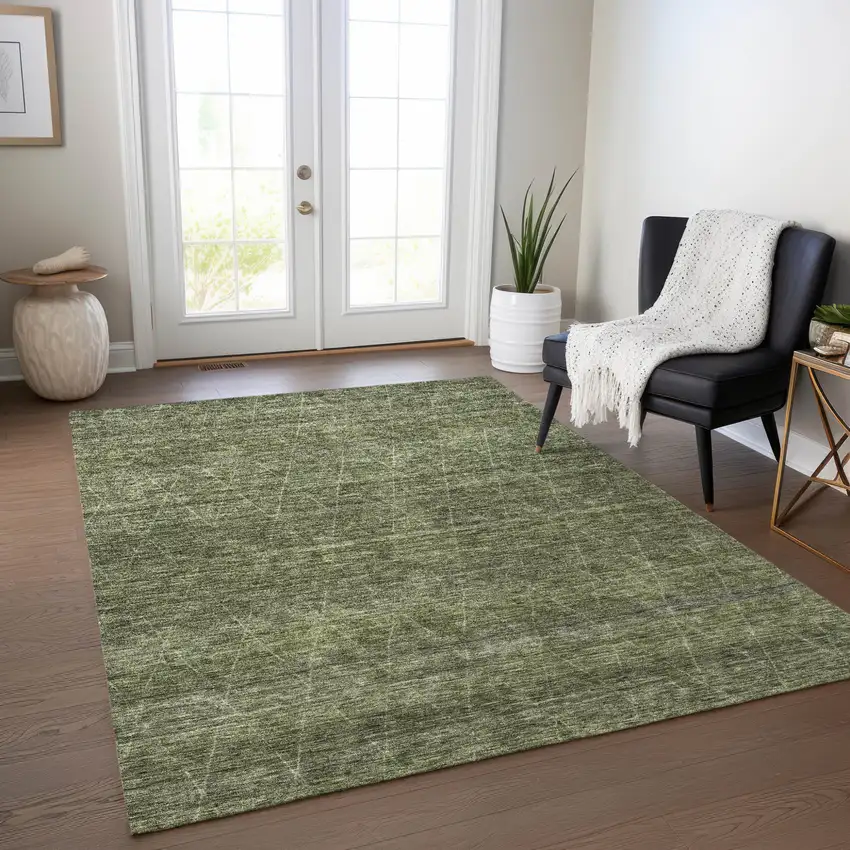 Olive Green And Ivory Geometric Washable Indoor Outdoor Area Rug Photo 9