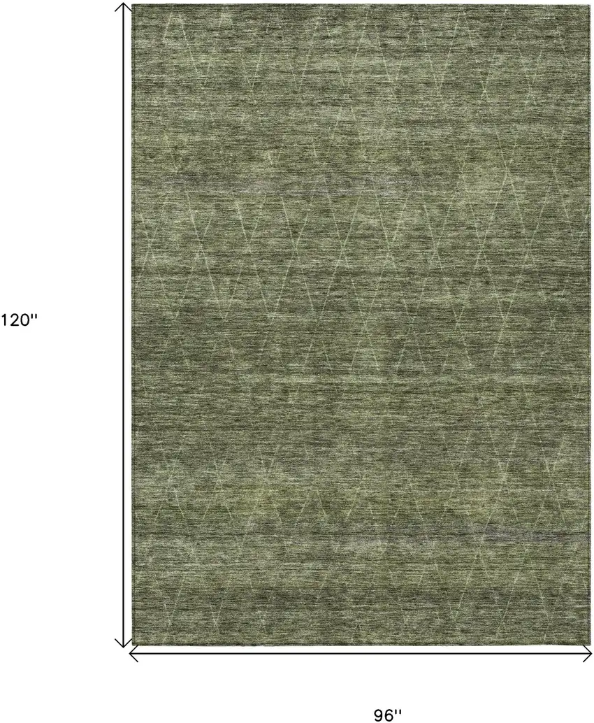Olive Green And Ivory Geometric Washable Indoor Outdoor Area Rug Photo 3