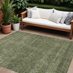 Photo of Olive Green And Ivory Geometric Washable Indoor Outdoor Area Rug