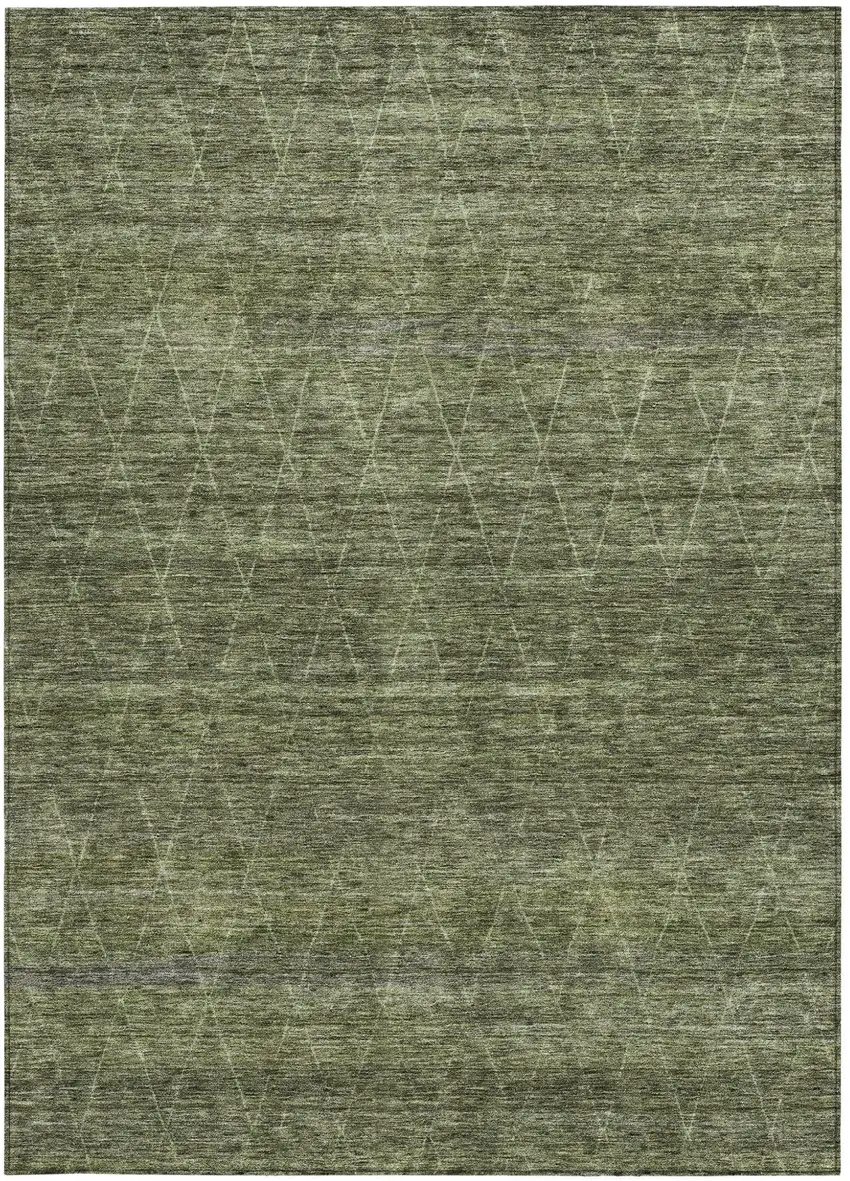 Olive Green And Ivory Geometric Washable Indoor Outdoor Area Rug Photo 6