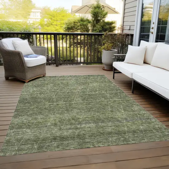 Olive Green And Ivory Geometric Washable Indoor Outdoor Area Rug Photo 9