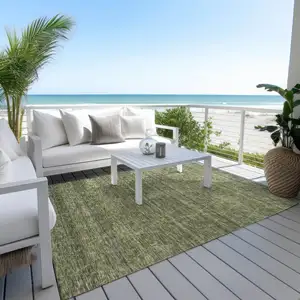 Photo of Olive Green And Ivory Geometric Washable Indoor Outdoor Area Rug