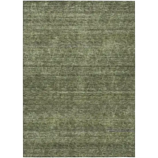 Olive Green And Ivory Geometric Washable Indoor Outdoor Area Rug Photo 2