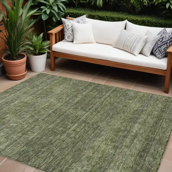 Olive Green And Ivory Geometric Washable Indoor Outdoor Area Rug Photo 1