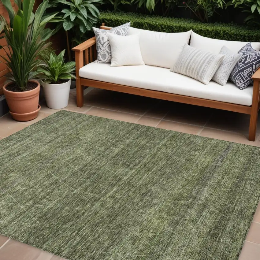 Olive Green And Ivory Geometric Washable Indoor Outdoor Area Rug Photo 1