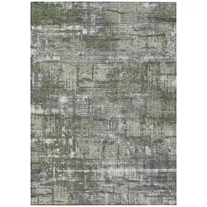 Photo of Olive Green And Ivory Geometric Washable Indoor Outdoor Area Rug