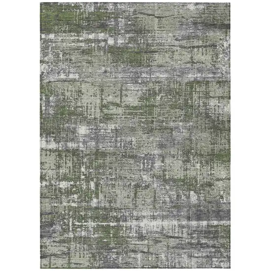 Olive Green And Ivory Geometric Washable Indoor Outdoor Area Rug Photo 1