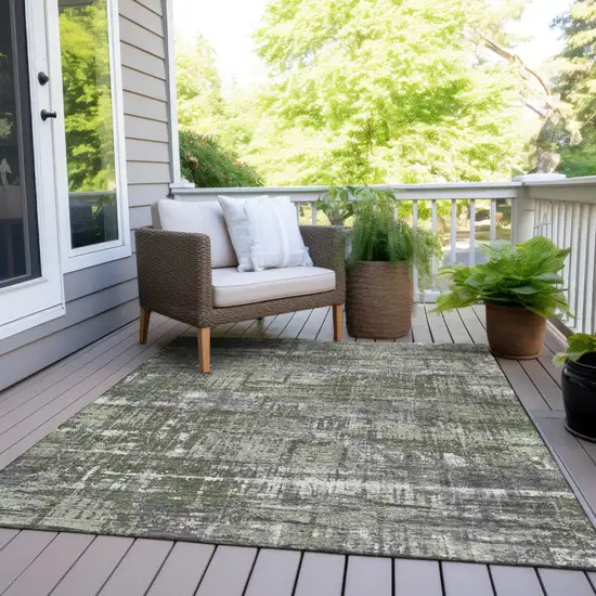 Olive Green And Ivory Geometric Washable Indoor Outdoor Area Rug Photo 8