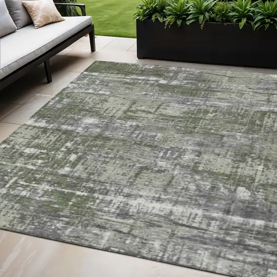 Olive Green And Ivory Geometric Washable Indoor Outdoor Area Rug Photo 2