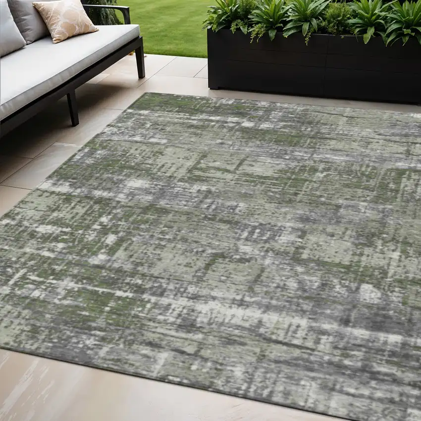 Olive Green And Ivory Geometric Washable Indoor Outdoor Area Rug Photo 2