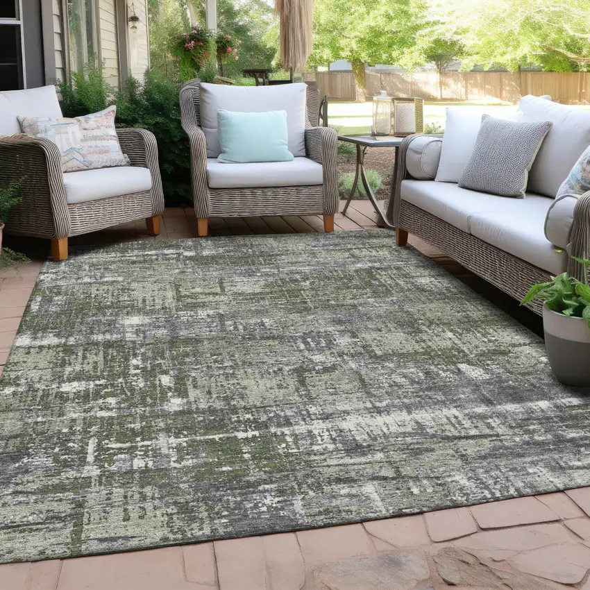 Olive Green And Ivory Geometric Washable Indoor Outdoor Area Rug Photo 5