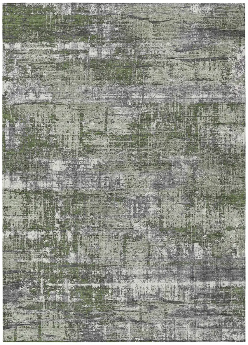 Olive Green And Ivory Geometric Washable Indoor Outdoor Area Rug Photo 1