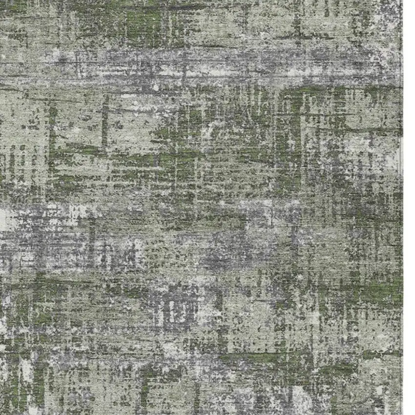 Olive Green And Ivory Geometric Washable Indoor Outdoor Area Rug Photo 3