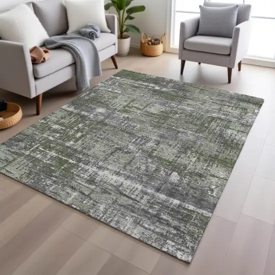 Olive Green And Ivory Geometric Washable Indoor Outdoor Area Rug Photo 6