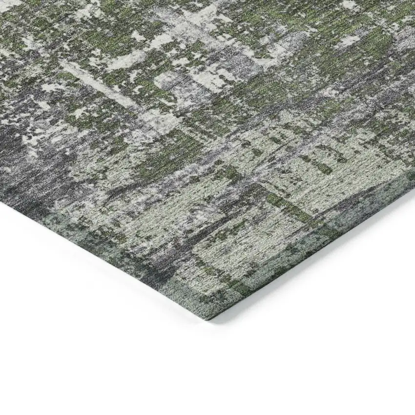 Olive Green And Ivory Geometric Washable Indoor Outdoor Area Rug Photo 9