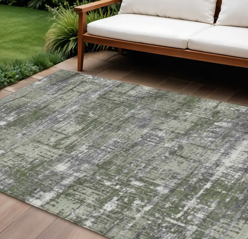 Olive Green And Ivory Geometric Washable Indoor Outdoor Area Rug Photo 2