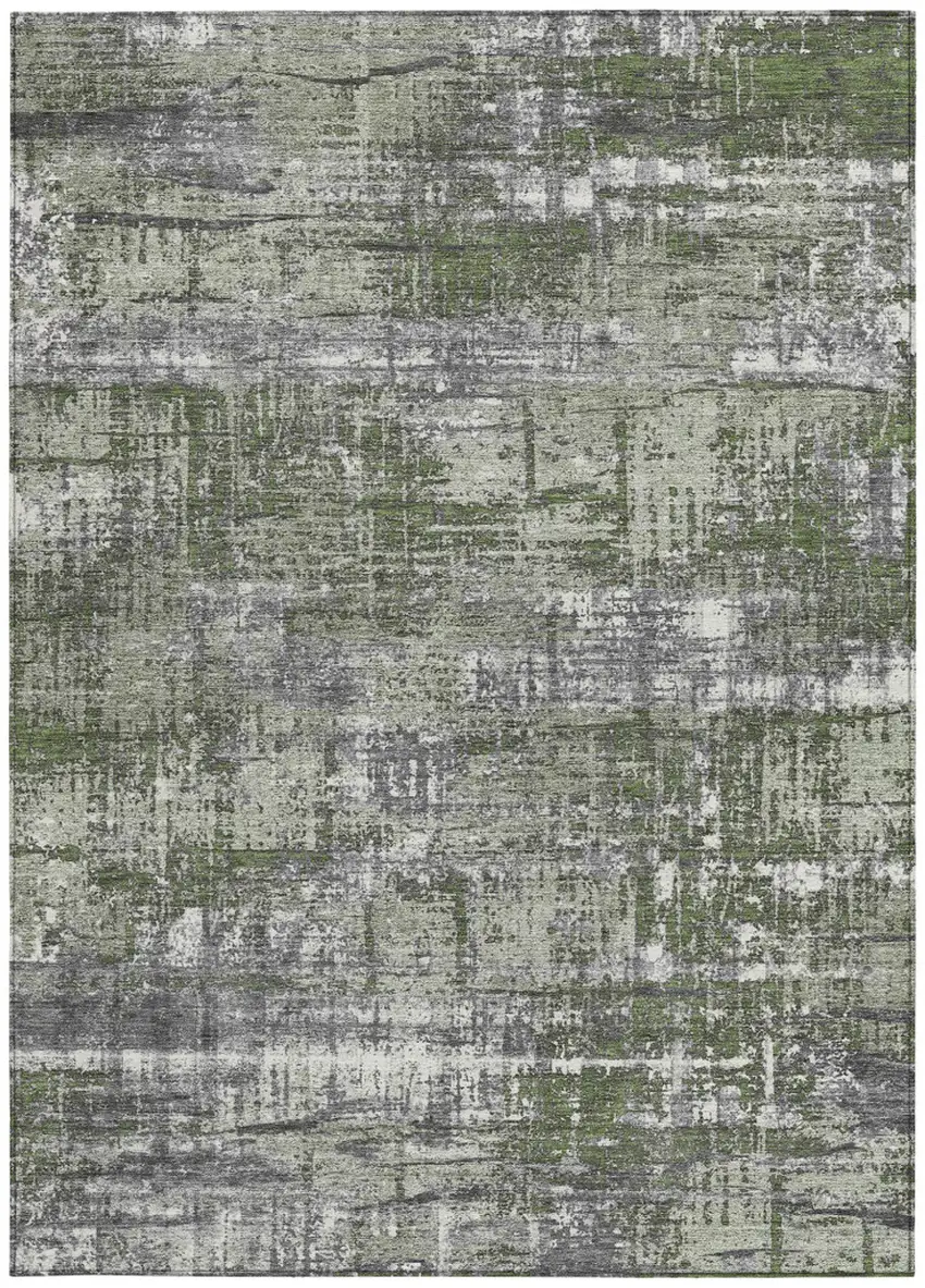 Olive Green And Ivory Geometric Washable Indoor Outdoor Area Rug Photo 3