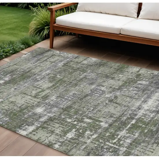 Olive Green And Ivory Geometric Washable Indoor Outdoor Area Rug Photo 2