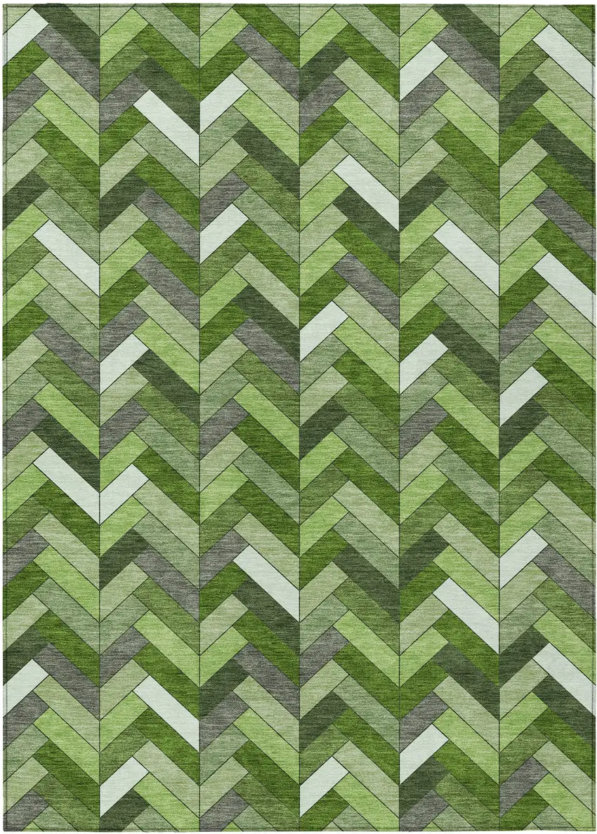 Olive Green And Ivory Geometric Washable Indoor Outdoor Area Rug Photo 2