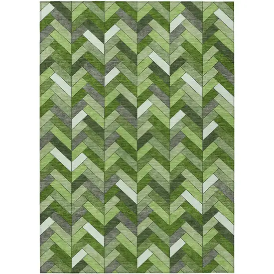 Olive Green And Ivory Geometric Washable Indoor Outdoor Area Rug Photo 2