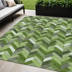 Photo of Olive Green And Ivory Geometric Washable Indoor Outdoor Area Rug