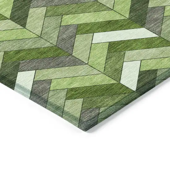Olive Green And Ivory Geometric Washable Indoor Outdoor Area Rug Photo 4