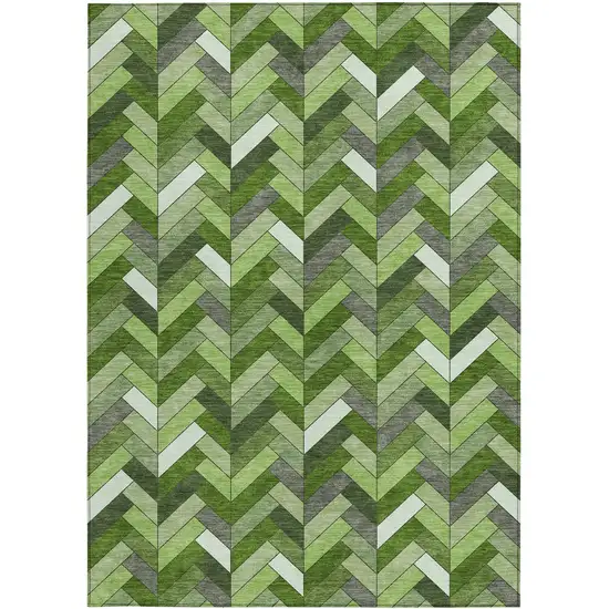 Olive Green And Ivory Geometric Washable Indoor Outdoor Area Rug Photo 4