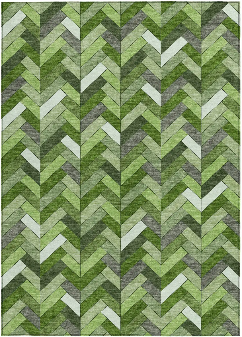 Olive Green And Ivory Geometric Washable Indoor Outdoor Area Rug Photo 4