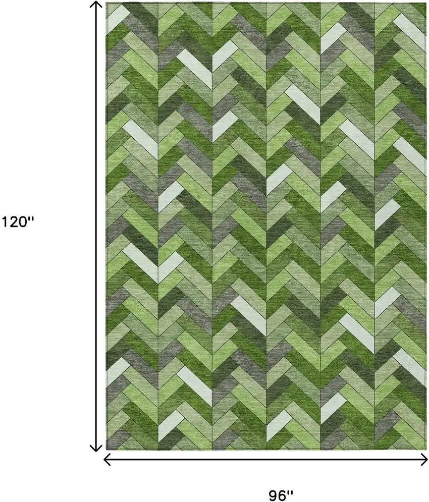 Olive Green And Ivory Geometric Washable Indoor Outdoor Area Rug Photo 3
