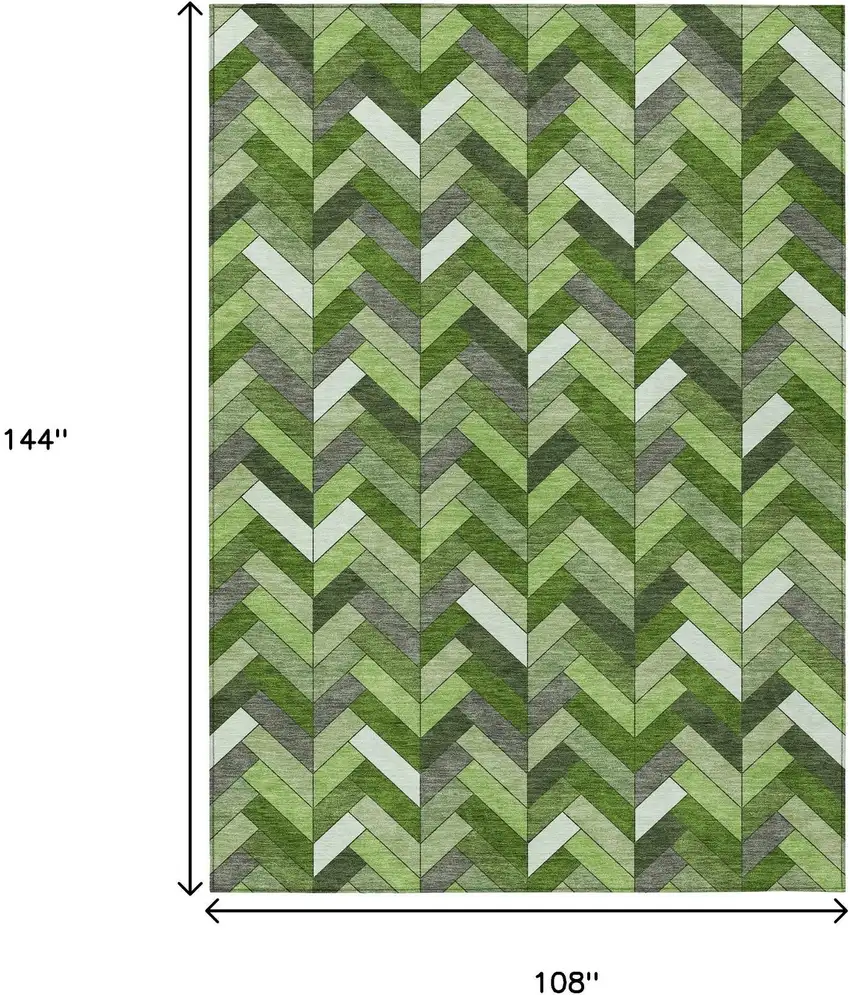 Olive Green And Ivory Geometric Washable Indoor Outdoor Area Rug Photo 3