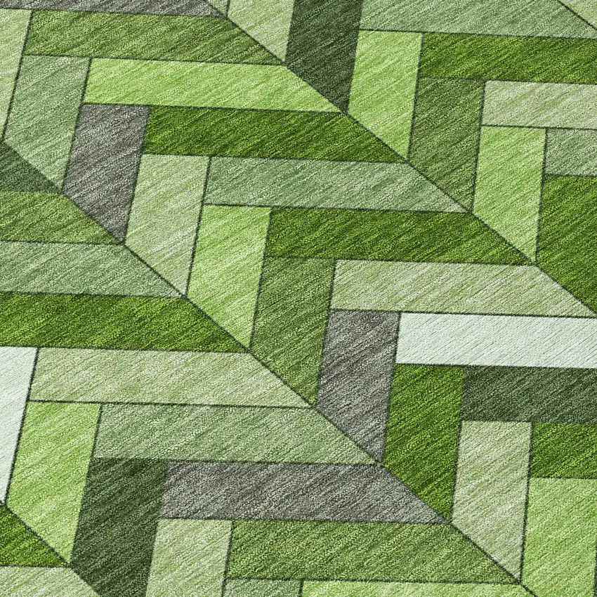 Olive Green And Ivory Geometric Washable Indoor Outdoor Area Rug Photo 7