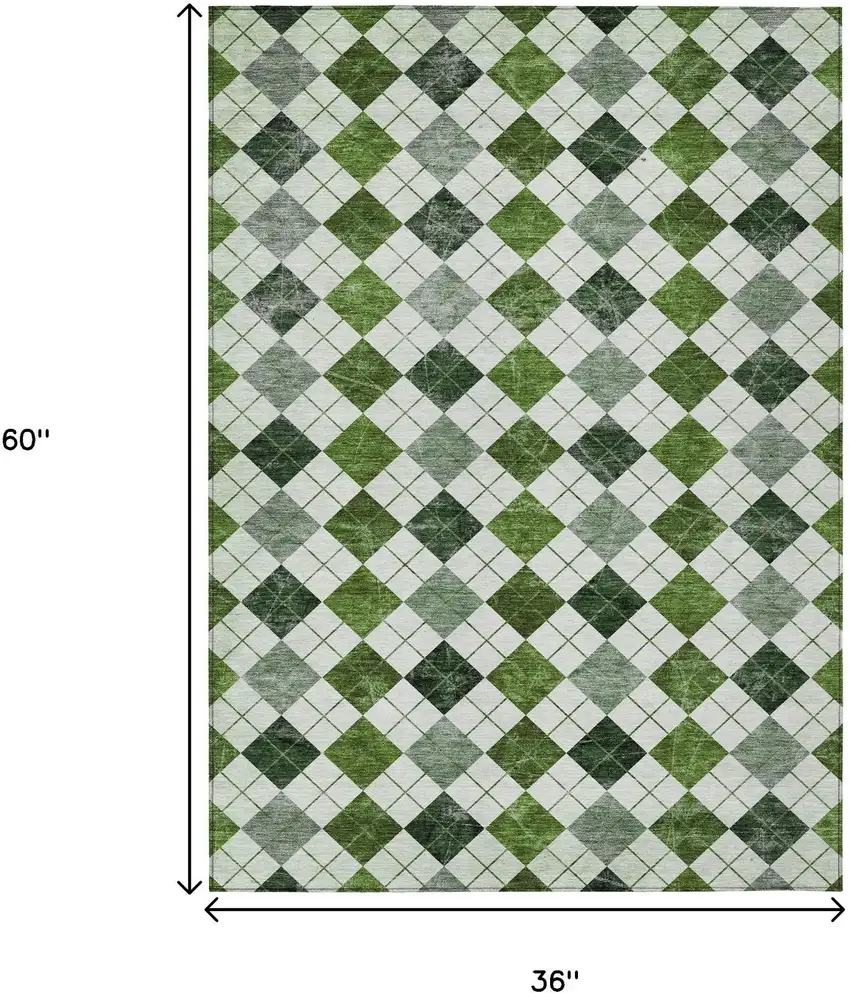 Olive Green And Ivory Geometric Washable Indoor Outdoor Area Rug Photo 3
