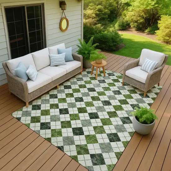 Olive Green And Ivory Geometric Washable Indoor Outdoor Area Rug Photo 7