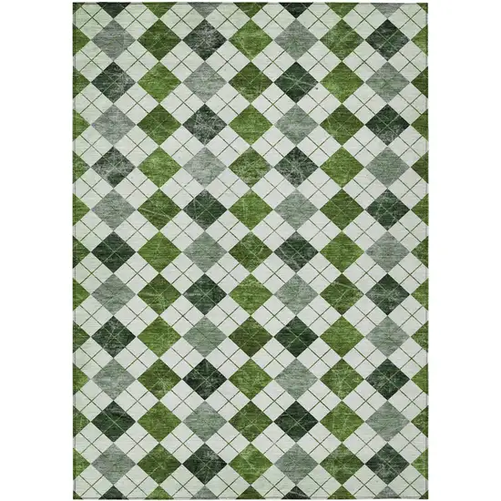Olive Green And Ivory Geometric Washable Indoor Outdoor Area Rug Photo 2
