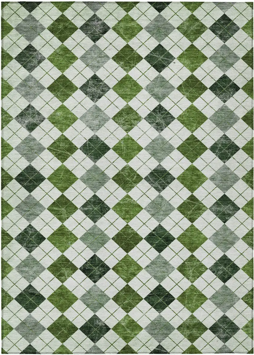 Olive Green And Ivory Geometric Washable Indoor Outdoor Area Rug Photo 2