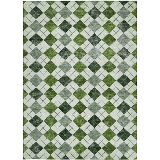 Olive Green And Ivory Geometric Washable Indoor Outdoor Area Rug Photo 5