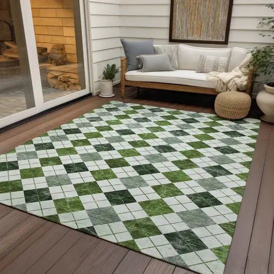 Olive Green And Ivory Geometric Washable Indoor Outdoor Area Rug Photo 9