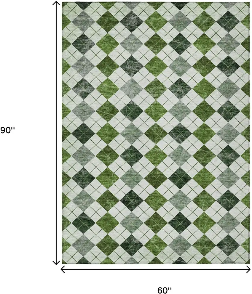 Olive Green And Ivory Geometric Washable Indoor Outdoor Area Rug Photo 3