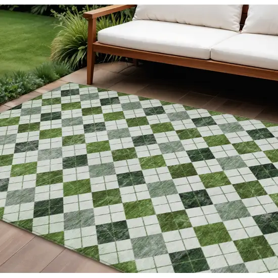 Olive Green And Ivory Geometric Washable Indoor Outdoor Area Rug Photo 1