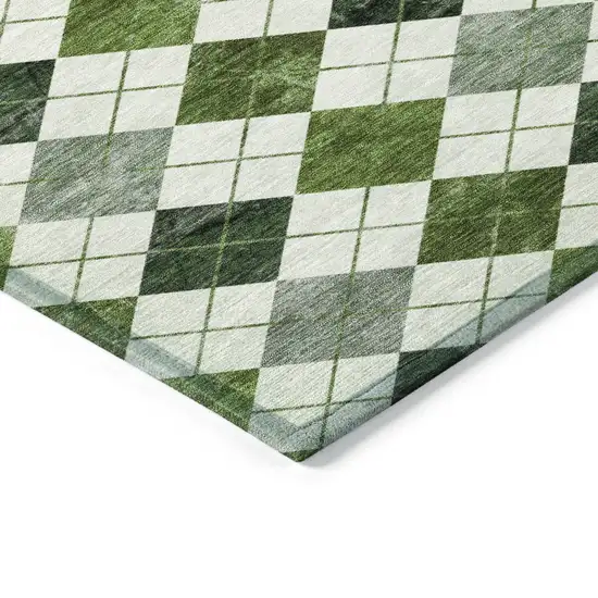 Olive Green And Ivory Geometric Washable Indoor Outdoor Area Rug Photo 5