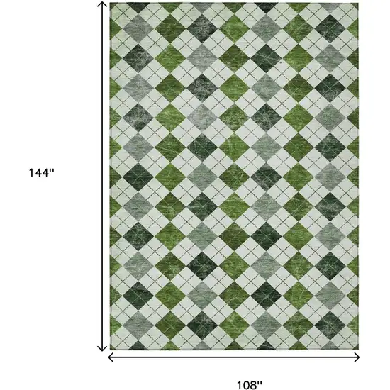 Olive Green And Ivory Geometric Washable Indoor Outdoor Area Rug Photo 3